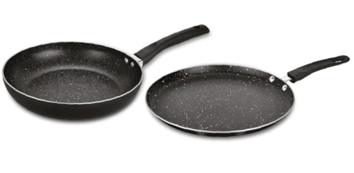 Bergner Stone Plus Non Stick Cookware Set 2Pc-Dosa Tawa 28cm,Frypan 24cm with Induction Compatible, Bakelite Handles, PFOA Free, Grey